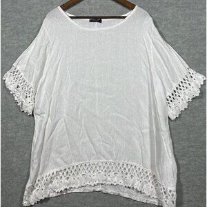 Lungo L'Arno Women’s Shirt 2X 100% Linen  White Lace Boho Beachy Lagenlook‎
